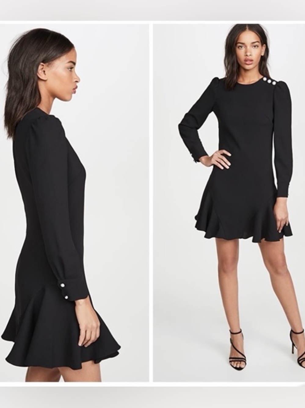Shoshanna Dara Black Pearl Long Sleeve Crew Mini Flare Dres